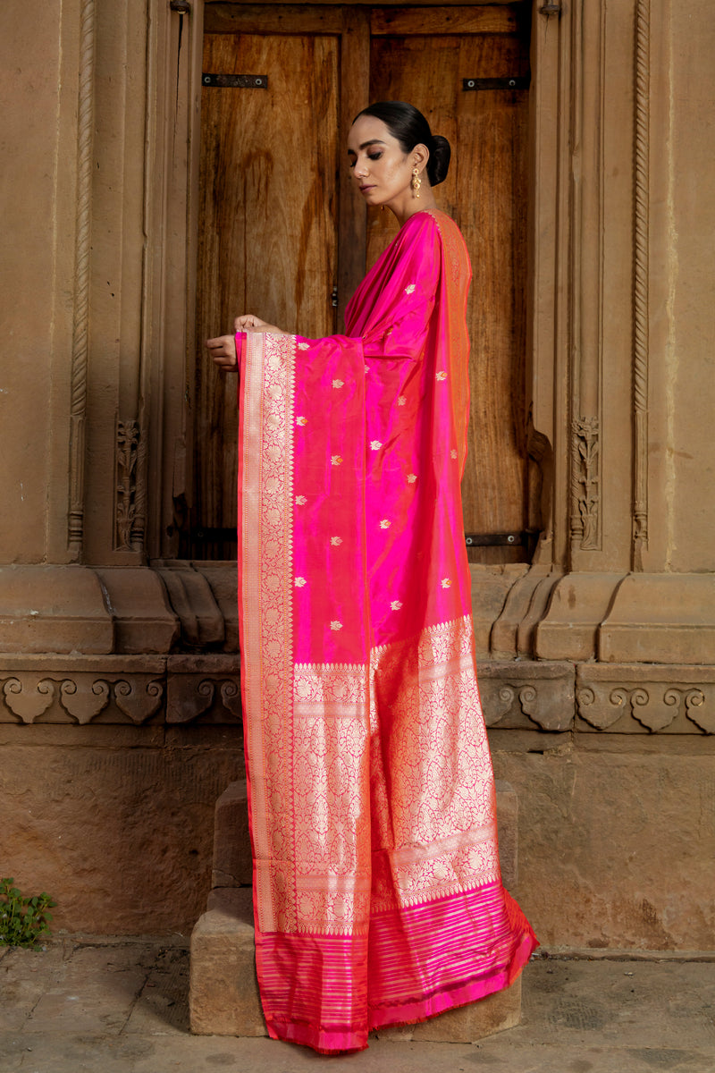 Pure Katan Silk Banarasi Handloom Saree - All over Kadua motifs With Meenakari - The Handlooms