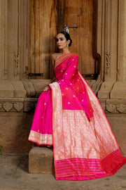 Pure Katan Silk Banarasi Handloom Saree - All over Kadua motifs With Meenakari - The Handlooms