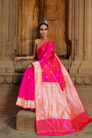 Pure Katan Silk Banarasi Handloom Saree - All over Kadua motifs With Meenakari - The Handlooms