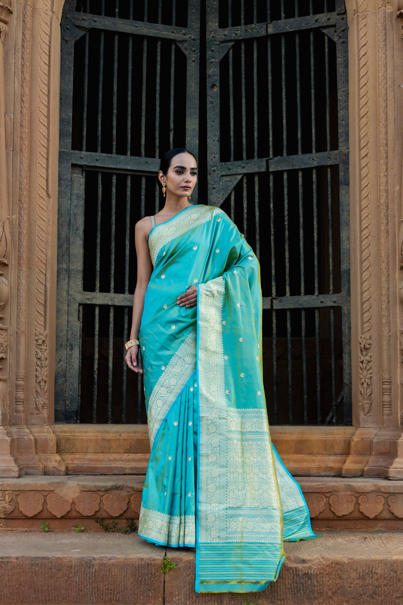 Pure Katan Silk Banarasi Handloom Saree - All over Kadua motifs With Meenakari - The Handlooms