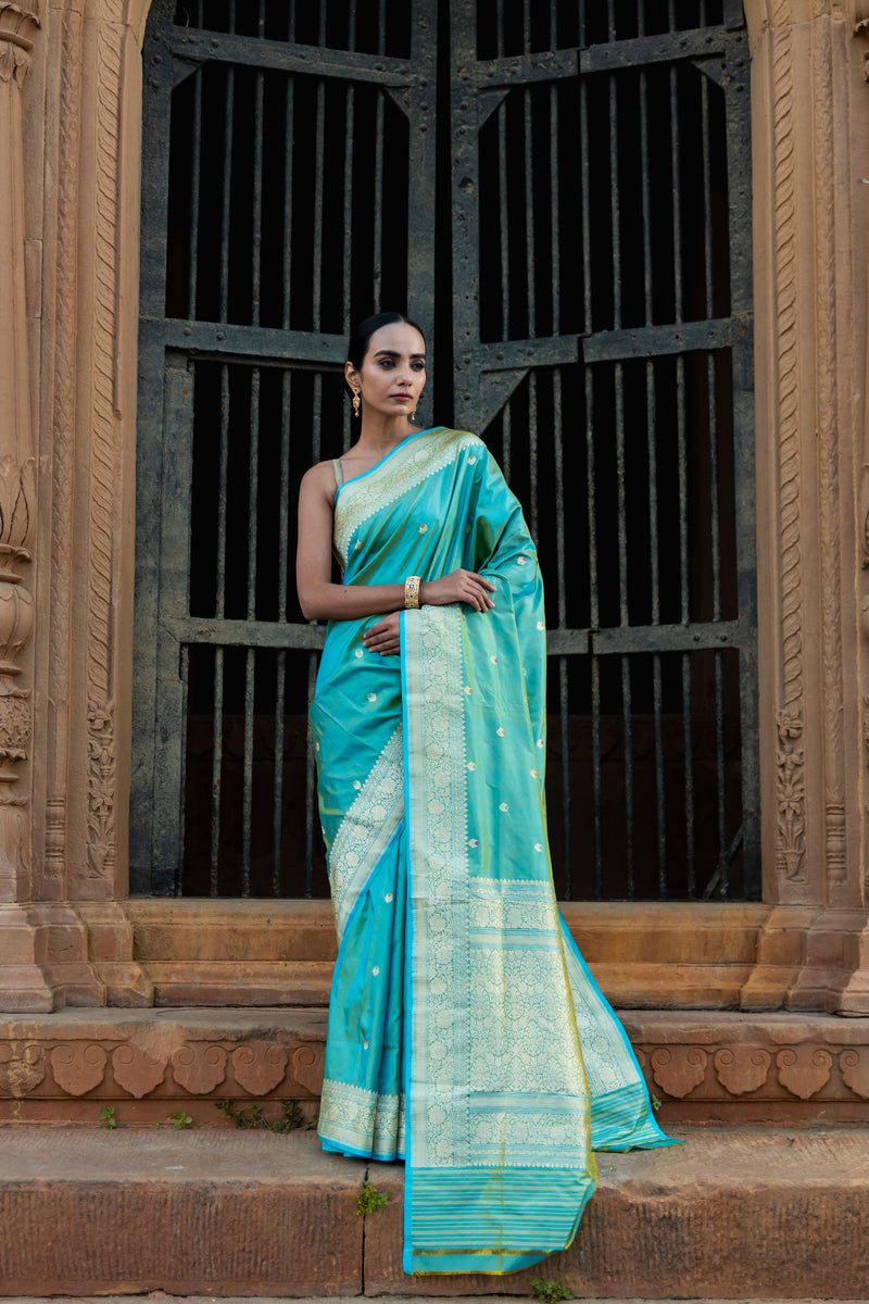 Pure Katan Silk Banarasi Handloom Saree - All over Kadua motifs With Meenakari - The Handlooms
