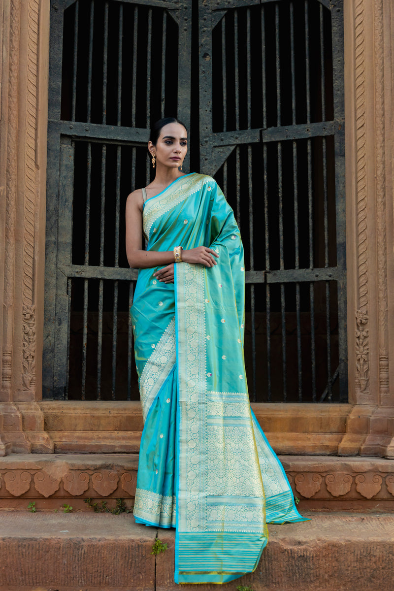 Pure Katan Silk Banarasi Handloom Saree - All over Kadua motifs With Meenakari - The Handlooms