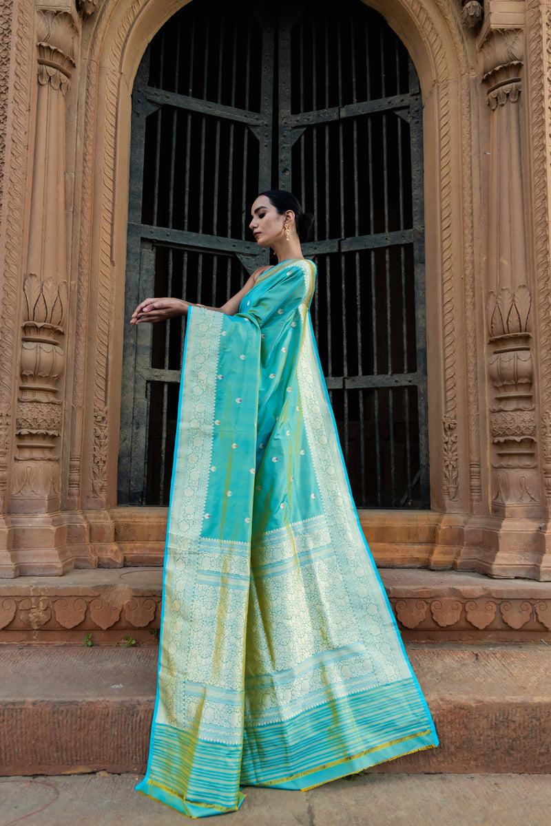 Pure Katan Silk Banarasi Handloom Saree - All over Kadua motifs With Meenakari - The Handlooms