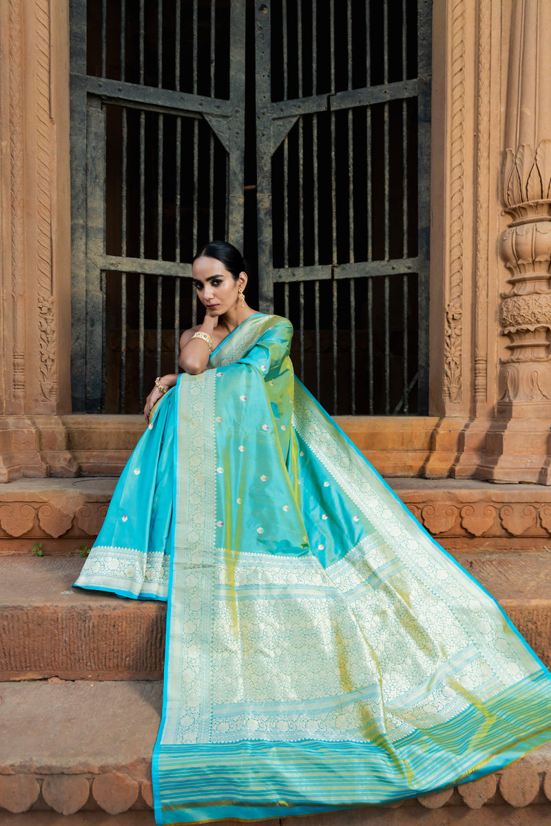 Pure Katan Silk Banarasi Handloom Saree - All over Kadua motifs With Meenakari - The Handlooms