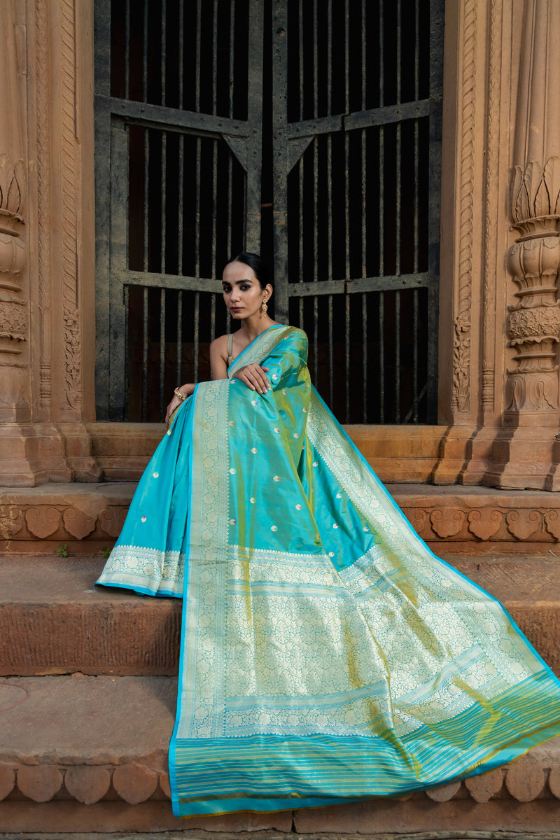 Pure Katan Silk Banarasi Handloom Saree - All over Kadua motifs With Meenakari - The Handlooms