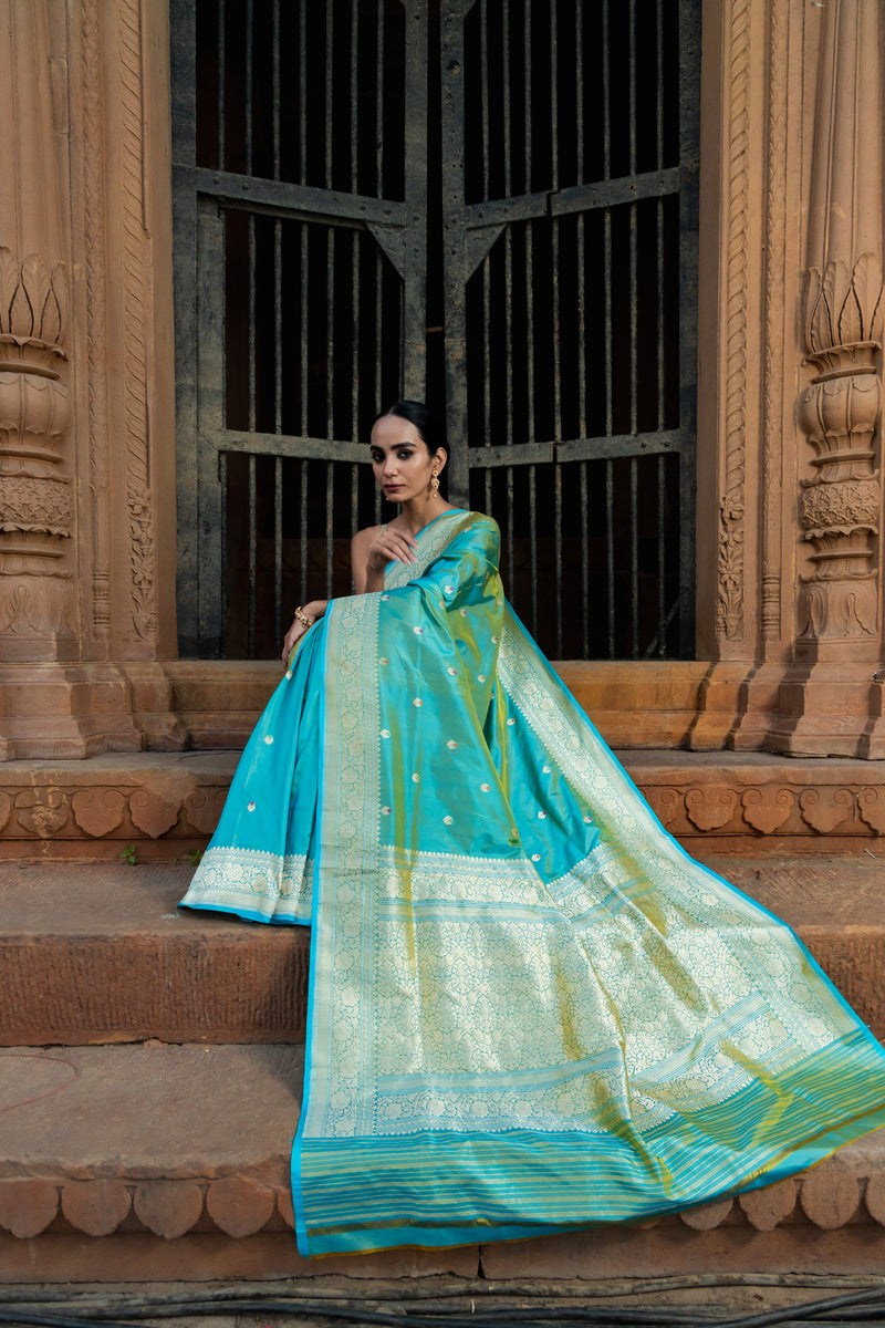 Pure Katan Silk Banarasi Handloom Saree - All over Kadua motifs With Meenakari - The Handlooms