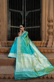 Pure Katan Silk Banarasi Handloom Saree - All over Kadua motifs With Meenakari - The Handlooms