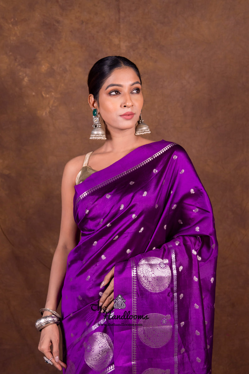 Purple Pure Mango Silk Banarasi Handloom Saree - The Handlooms