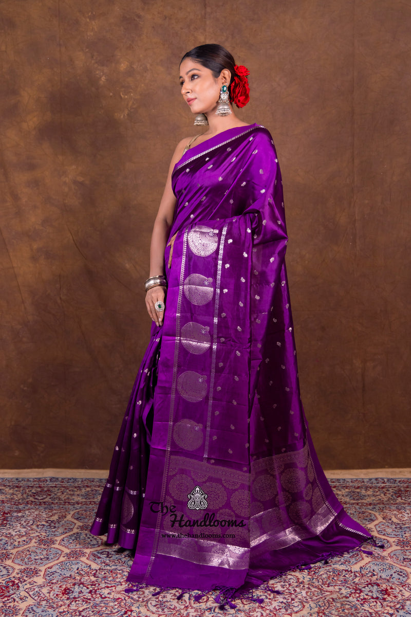 Purple Pure Mango Silk Banarasi Handloom Saree - The Handlooms