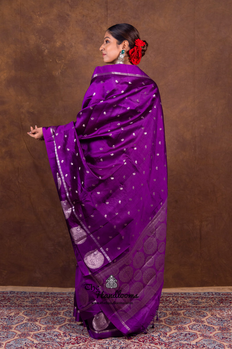 Purple Pure Mango Silk Banarasi Handloom Saree - The Handlooms
