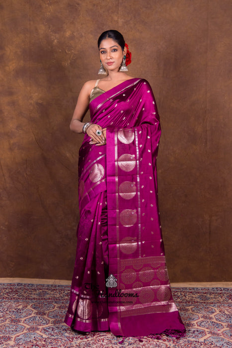 Magenta Pure Mango Silk Banarasi Handloom Saree