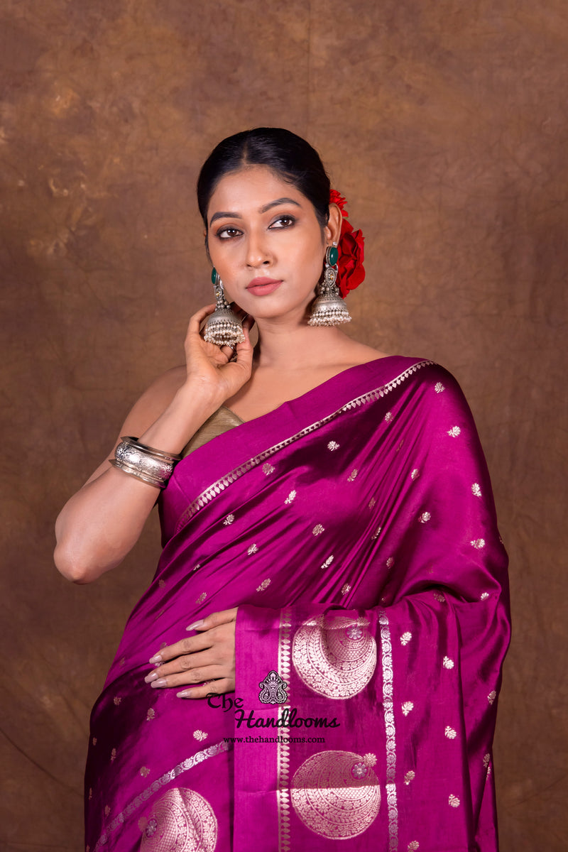Magenta Pure Mango Silk Banarasi Handloom Saree - The Handlooms
