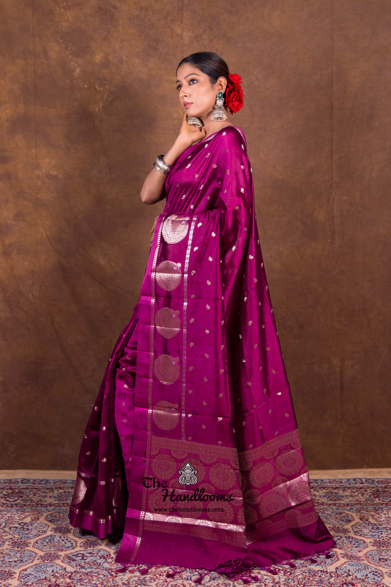 Magenta Pure Mango Silk Banarasi Handloom Saree - The Handlooms
