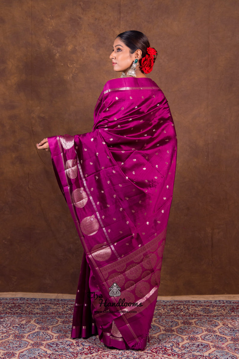 Magenta Pure Mango Silk Banarasi Handloom Saree - The Handlooms