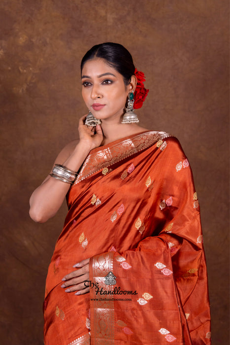 Honey Pure Mango Silk Banarasi Handloom Saree