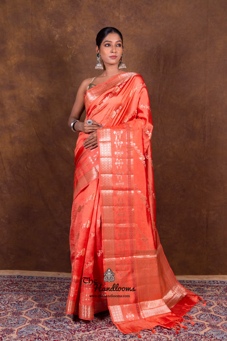 Peach Pure Mango Silk Banarasi Handloom Saree