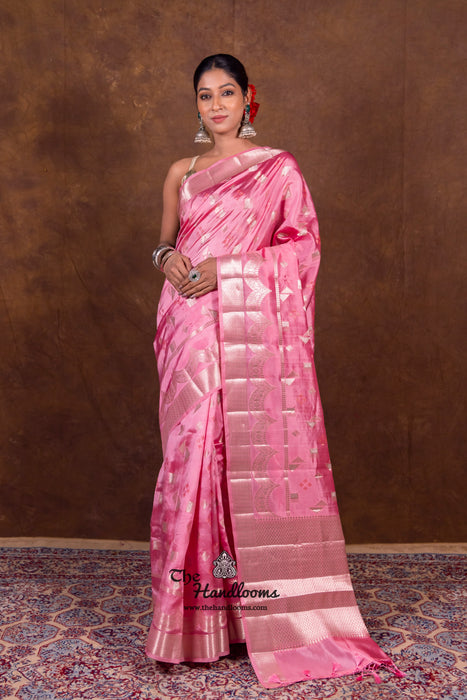 Pink Pure Mango Silk Banarasi Handloom Saree