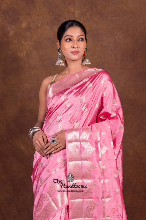 Pink Pure Mango Silk Banarasi Handloom Saree