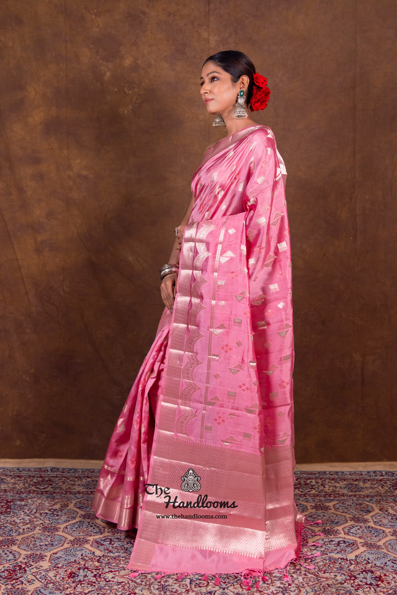 Pink Pure Mango Silk Banarasi Handloom Saree - The Handlooms