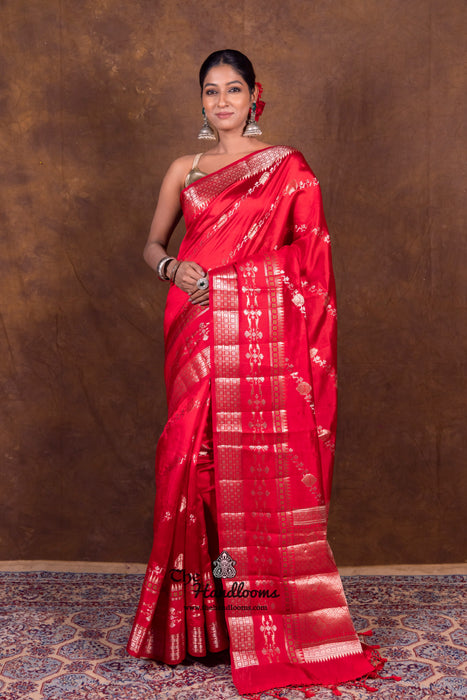 Red Pure Mango Silk Banarasi Handloom Saree