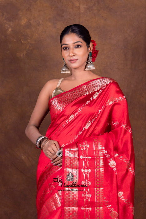 Red Pure Mango Silk Banarasi Handloom Saree