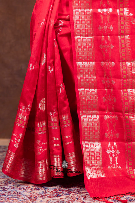 Red Pure Mango Silk Banarasi Handloom Saree