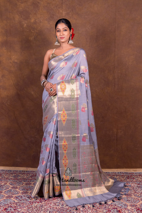 Grey Pure Mango Silk Banarasi Handloom Saree