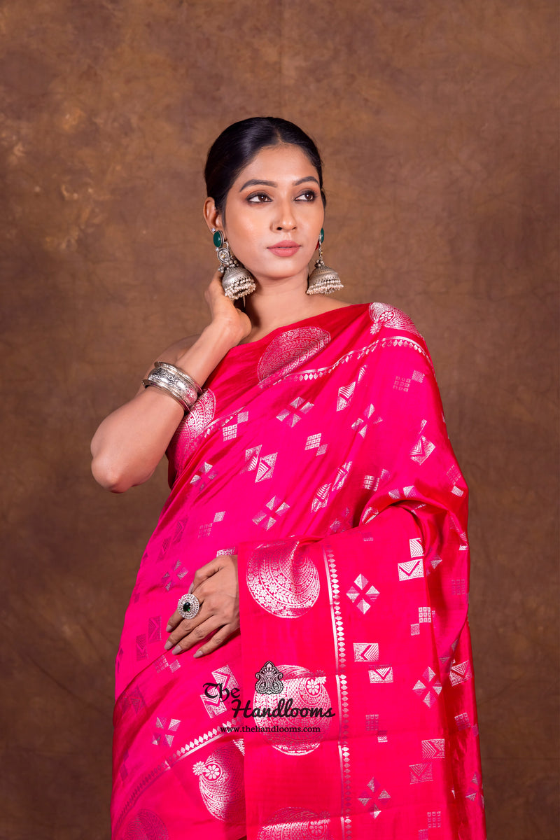 Hot Pink Pure Mango Silk Banarasi Handloom Saree - The Handlooms