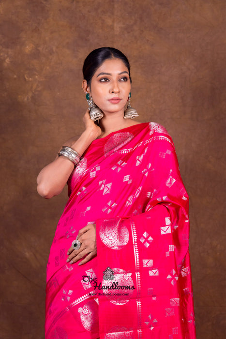 Hot Pink Pure Mango Silk Banarasi Handloom Saree