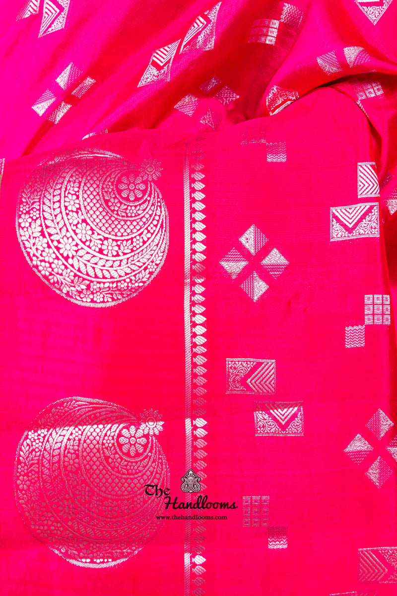 Hot Pink Pure Mango Silk Banarasi Handloom Saree - The Handlooms