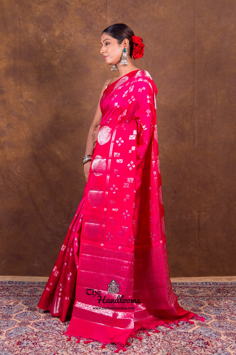 Hot Pink Pure Mango Silk Banarasi Handloom Saree - The Handlooms