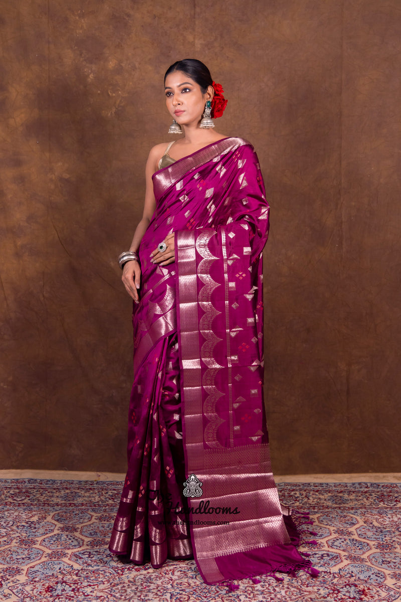 Dark Purple Pure Mango Silk Banarasi Handloom Saree - The Handlooms
