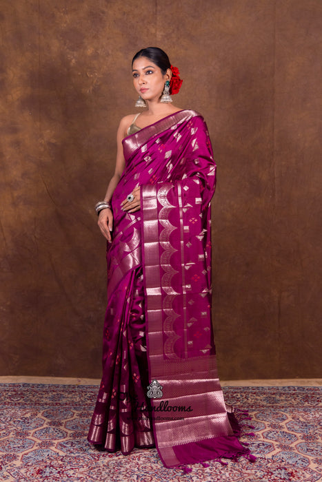 Dark Purple Pure Mango Silk Banarasi Handloom Saree