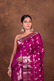 Dark Purple Pure Mango Silk Banarasi Handloom Saree - The Handlooms