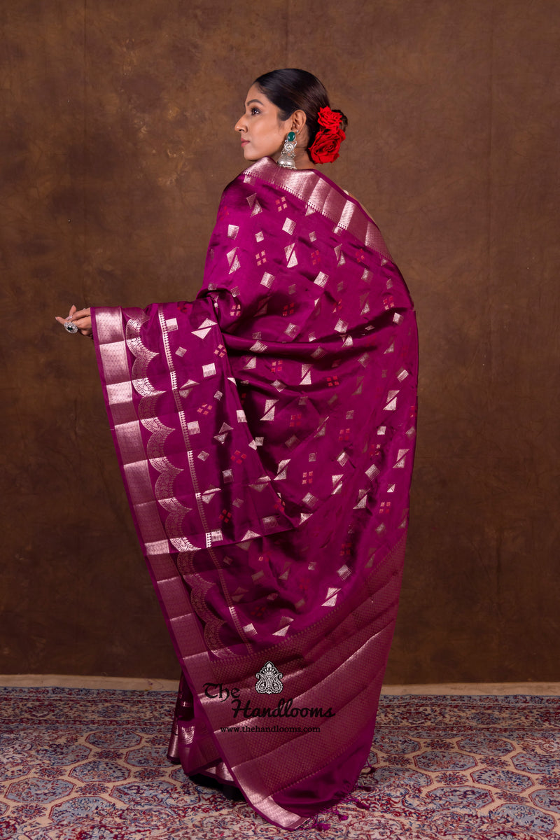 Dark Purple Pure Mango Silk Banarasi Handloom Saree - The Handlooms