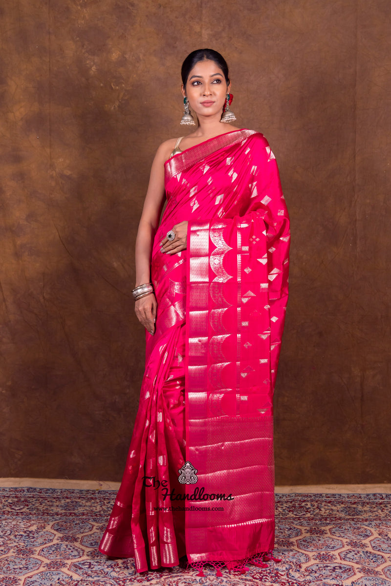 Hot Pink Pure Mango Silk Banarasi Handloom Saree - The Handlooms