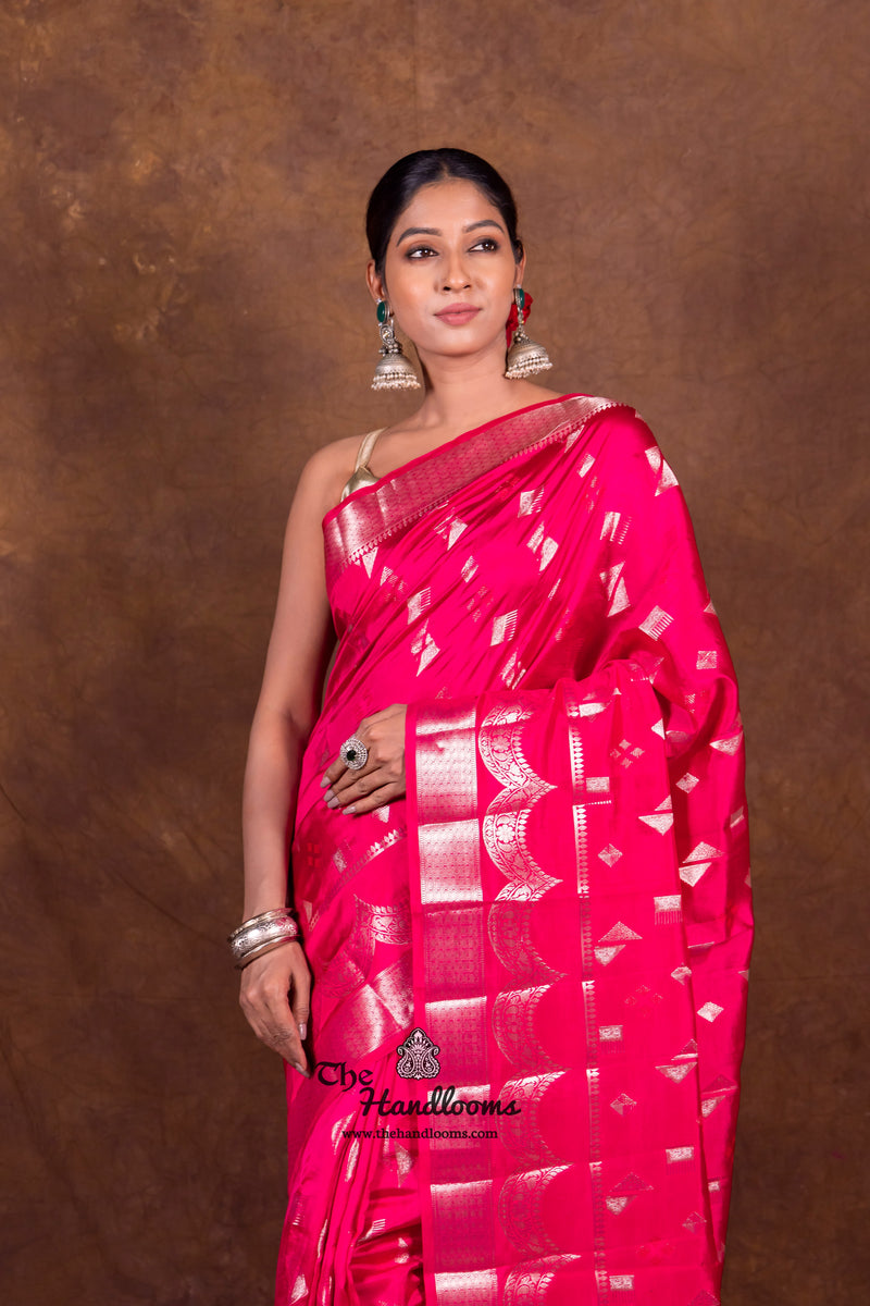Hot Pink Pure Mango Silk Banarasi Handloom Saree - The Handlooms
