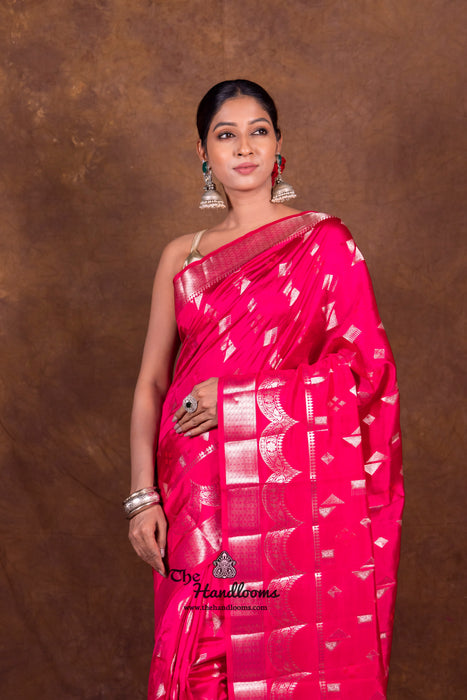 Hot Pink Pure Mango Silk Banarasi Handloom Saree