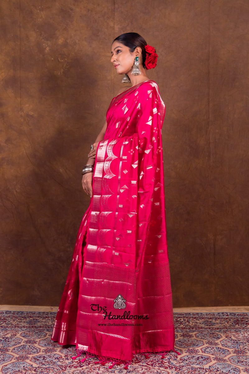 Hot Pink Pure Mango Silk Banarasi Handloom Saree - The Handlooms
