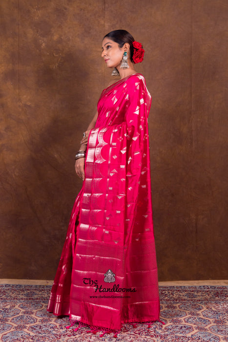 Hot Pink Pure Mango Silk Banarasi Handloom Saree