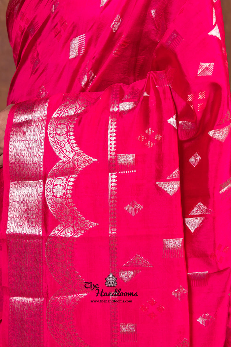 Hot Pink Pure Mango Silk Banarasi Handloom Saree - The Handlooms