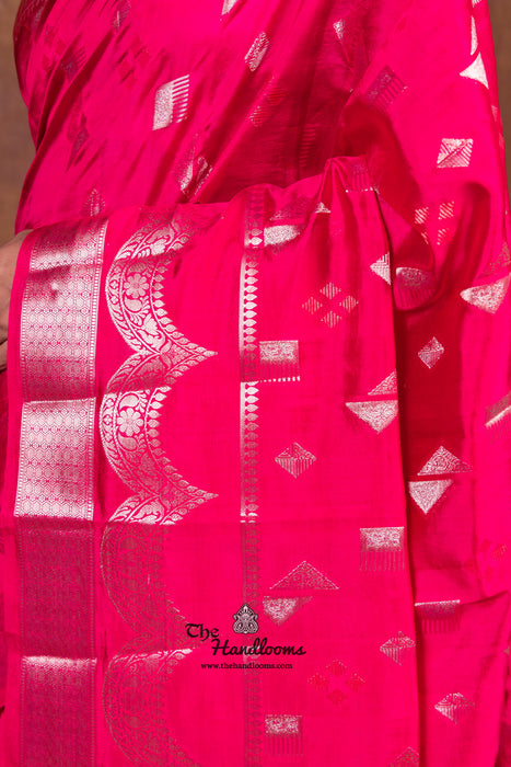 Hot Pink Pure Mango Silk Banarasi Handloom Saree