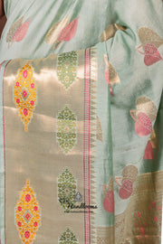 Mint Green Pure Chanderi Handloom Banarasi Saree - The Handlooms
