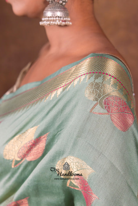 Mint Green Pure Chanderi Handloom Banarasi Saree