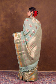 Mint Green Pure Chanderi Handloom Banarasi Saree - The Handlooms