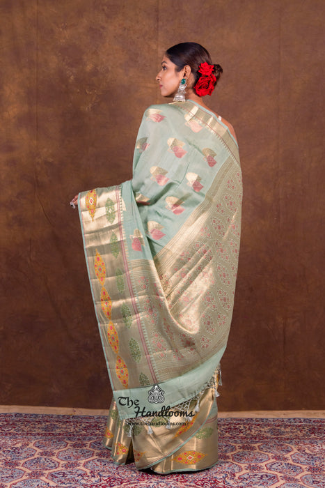 Mint Green Pure Chanderi Handloom Banarasi Saree