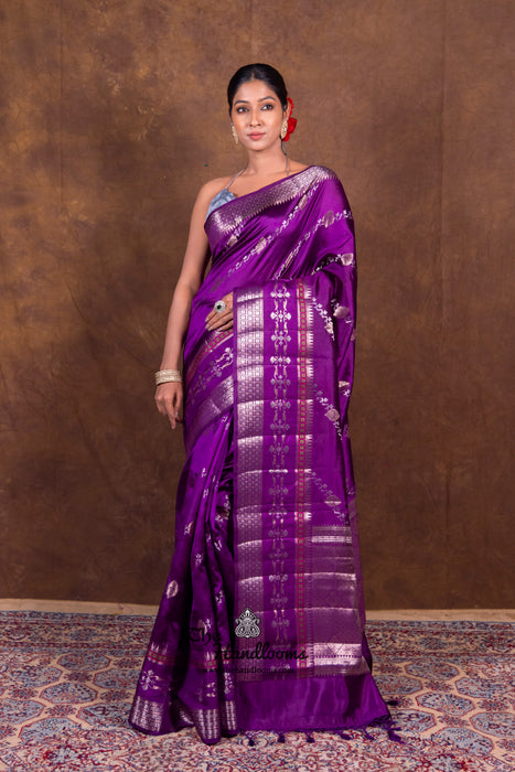 Purple Pure Mango Silk Banarasi Handloom Saree