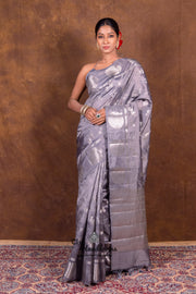 Grey Pure Mango Silk Banarasi Handloom Saree - The Handlooms