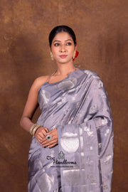Grey Pure Mango Silk Banarasi Handloom Saree - The Handlooms