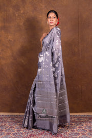 Grey Pure Mango Silk Banarasi Handloom Saree - The Handlooms